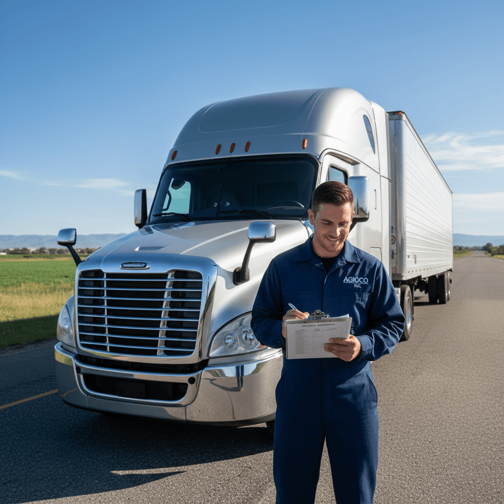 Truck driver with clipboard checking delivery schedule