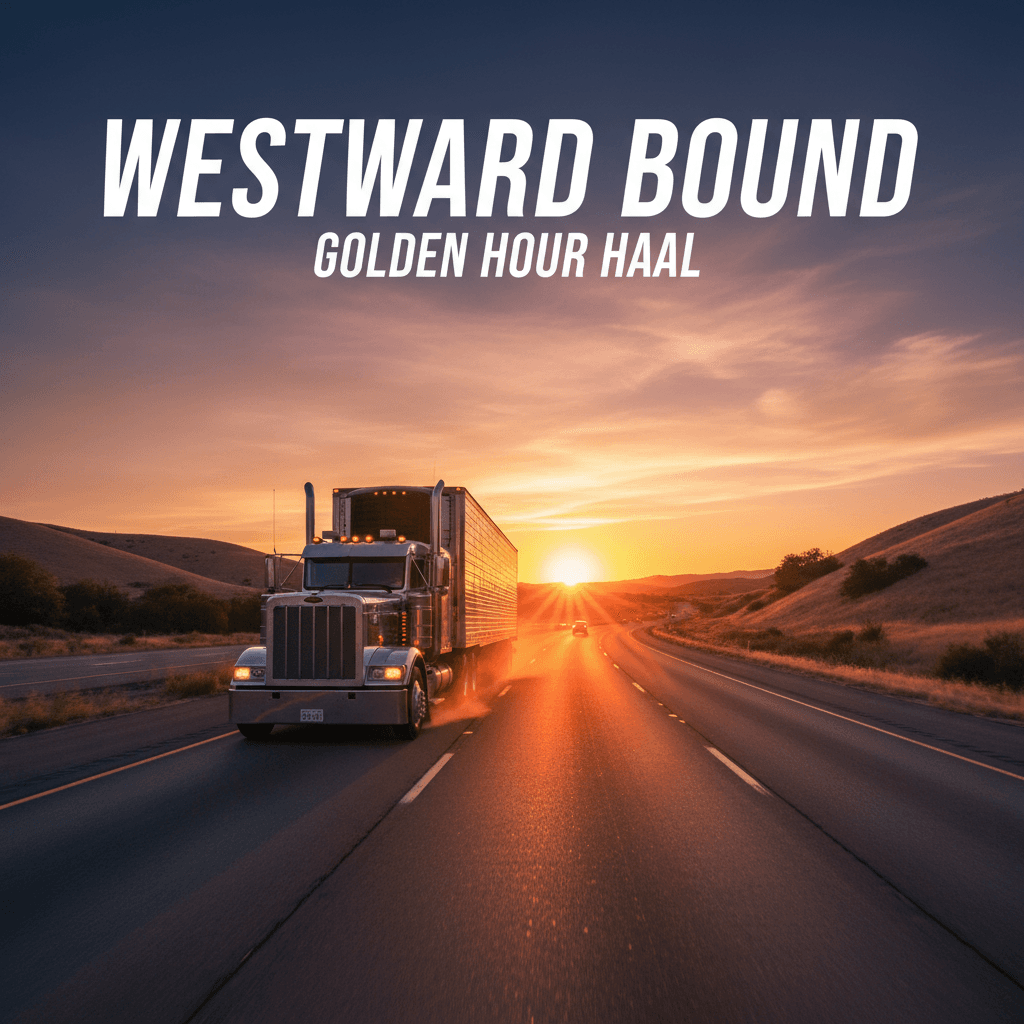 Semi truck traveling on a highway at sunset