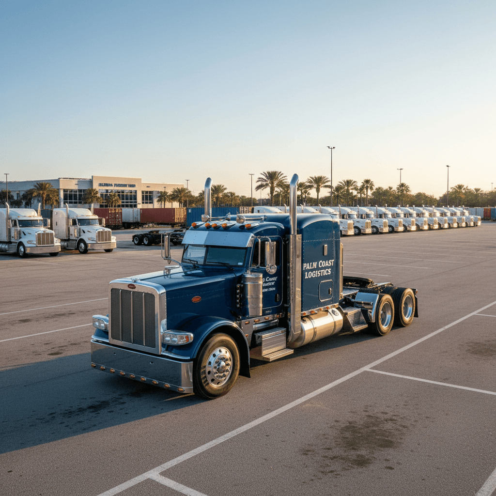 Semi truck parked in Florida logistics yard
