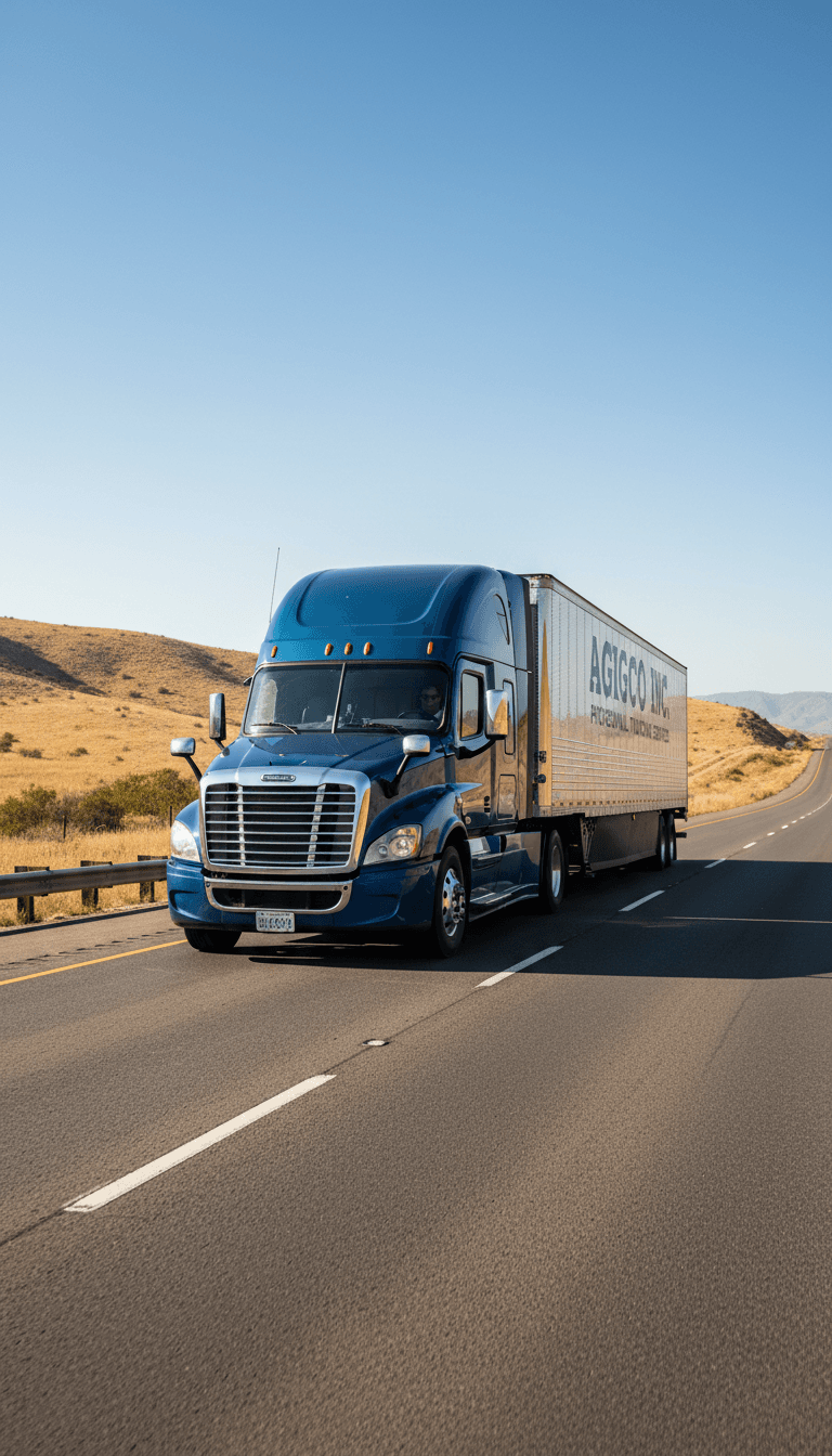 Semi truck driving on an open highway