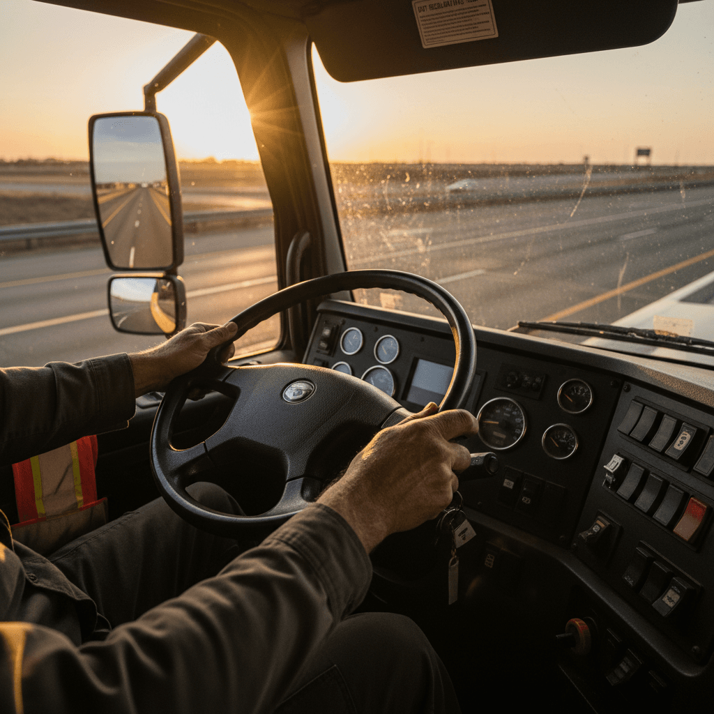 Semi truck on Florida highway at sunset