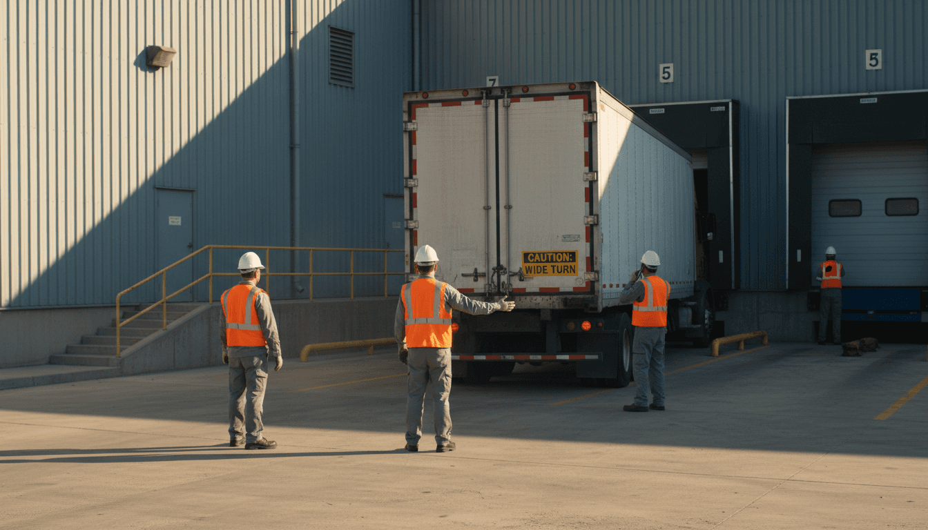 Truck driver shaking hands with a warehouse manager at a loading dock