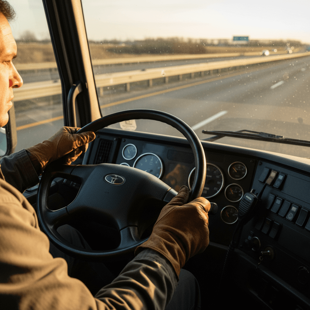 Semi truck driving on an open highway